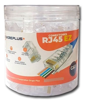 Conector Rj45 Cat5 Pass Through 100 Unidades Wireplus Ez