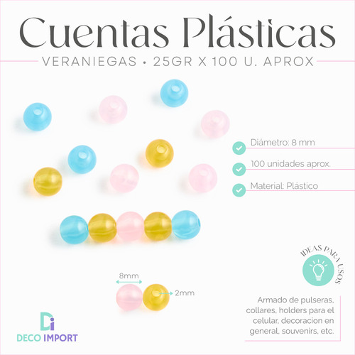 100 Cuentas 8mm Mostacillas Veraniegas 25gr Bijou Pulsera