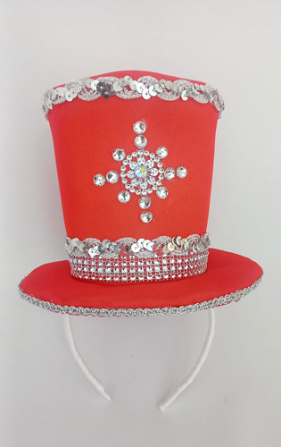 Vincha Mini Galera Roja Con Piedras Cotillón Rojo