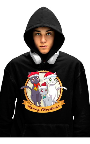 Sudadera Unisex Negra Navideña De Sailor Moon Luna Artemis