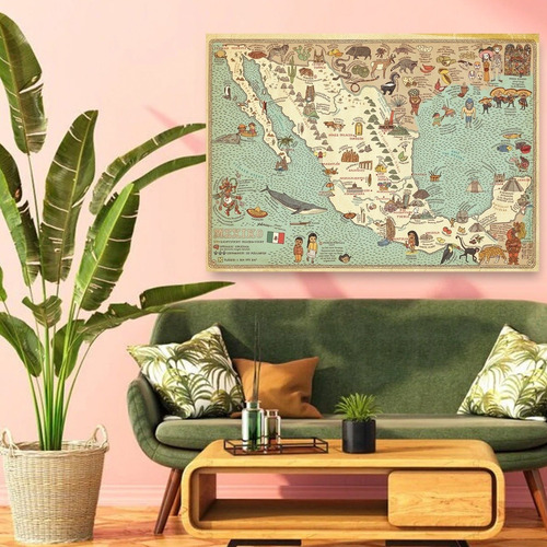 Cuadro Canvas Mapa Vintage México Ilustración Antigua Hd 