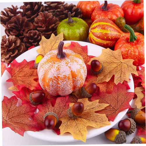 Decoración De Halloween, Mini Calabazas Artificiales Hojas
