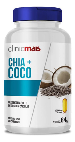 ÓLeo De Chia + Óleo De Coco 1000mg Chá Mais Com 60 Cápsulas Sabor Sem Sabor