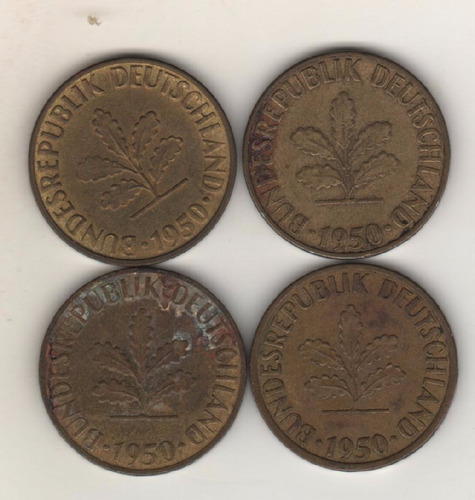 Alemania Federal Lote De 4 Monedas De 5 Pfennig 1950 Km 107
