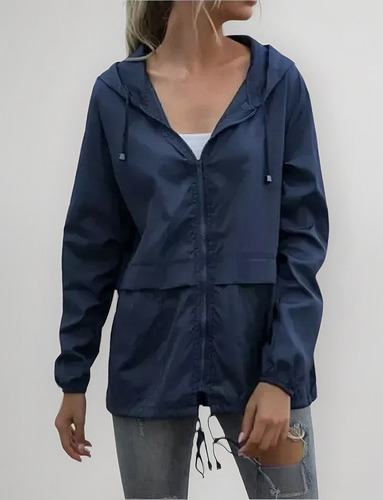 Chamarra Mujer Con Capucha Impermeable Cremallera Cortavient