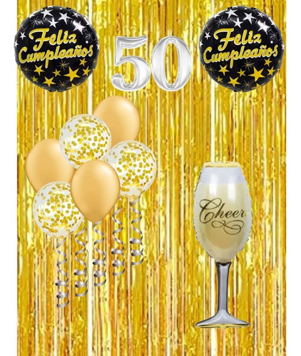 Pack De Globos Para Cumpleaños Con Botella O Copa Champagne Cumpleaños Con Copa Dorado Con Dorado