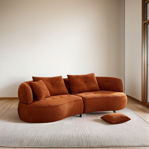 Sofa Modular Biplaza Curvado Lunar Boucle Premium Naranja
