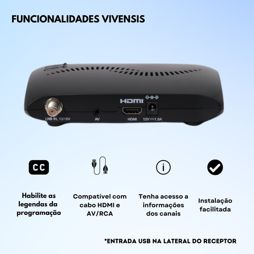 Receptor Vivensis Sathd Vx10 Satelite Preto