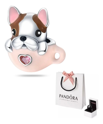 Charm Pandora Tacita Rosa Bulldog Frances Plata S925