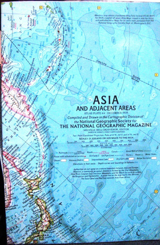Mapa Nat Geo Asia 1963 Completo Japon China Mongolia Sudeste