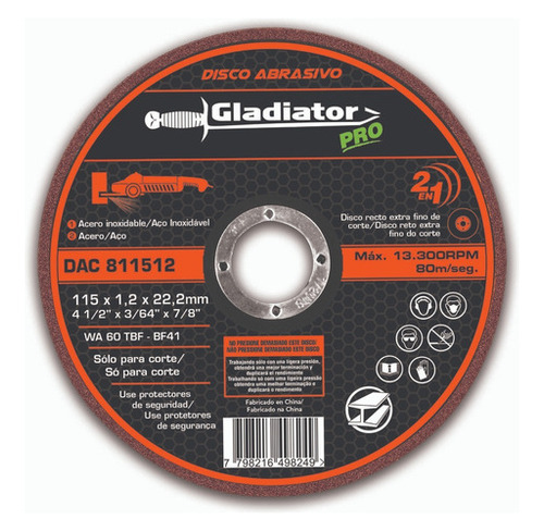 Imagen 4 de 6 de Combo Amoladora Angular Gladiator + 5 Discos De Corte Mm