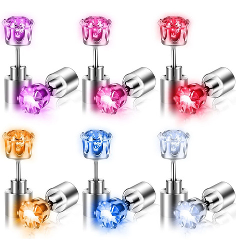 6 Pares De Aretes Led Que Cambian De Color Con Luz Para Are.