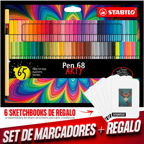 Set Con 65 Marcadores Stabilo Pen 68 + 6 Sketchbooks A5