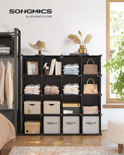 Armario Modular Con 16 Cubos Zapatero Modular Negro