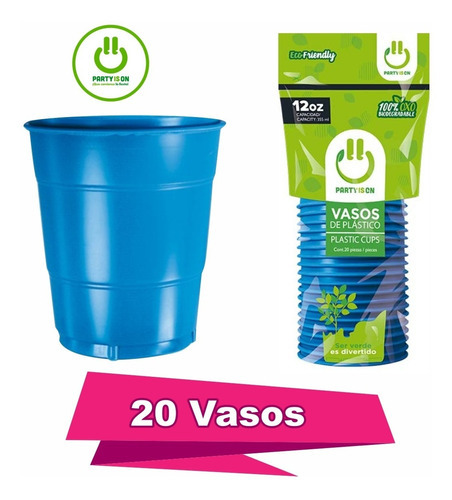 Vaso De Plástico Desechable 12 Oz. Party Is On - 20 Piezas Color Azul rey