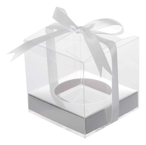 12 Cajas Transparentes Para Cupcakes C/ Cinta Y Base Plata