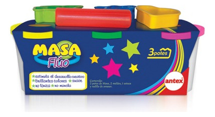 Masa Fluo 3 Potes Para Modelar Plastilina Color Niños Antex