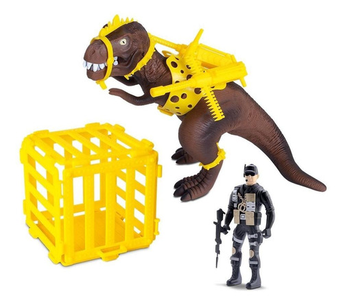 Dinossauro Brinquedo T-rex Atack Jaula E Soldado Samba Toys