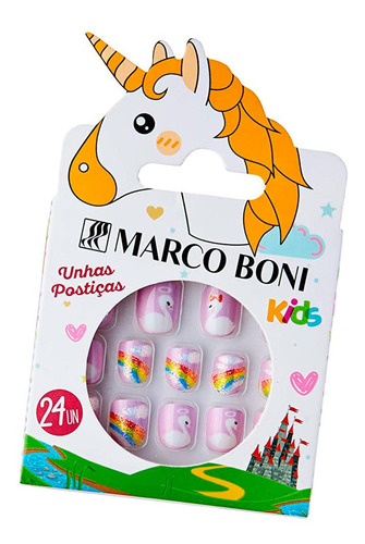 Kit 24 Unhas Postiças Lilás Infantil Autocolante Princesa