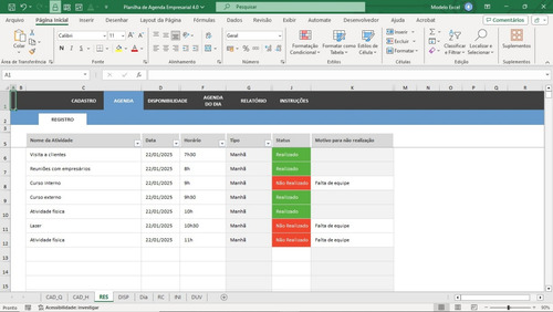 Planilha De Controle De Agenda Empresarial 4.0