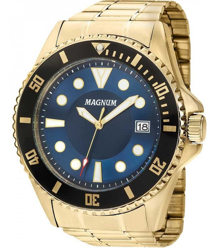 Relógio Magnum Masculino Ma33059a Dourado Azul Aço Cor do bisel Preto