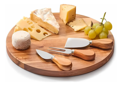 Conjunto 04 Facas Para Queijos Aço Inox Cabo Bambu Reforçado