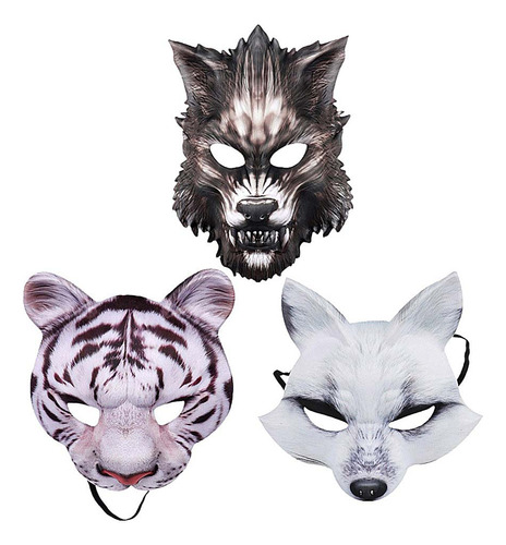 Juego De 3 Máscaras De Tigre, Lobo Y Zorro Para Halloween, R