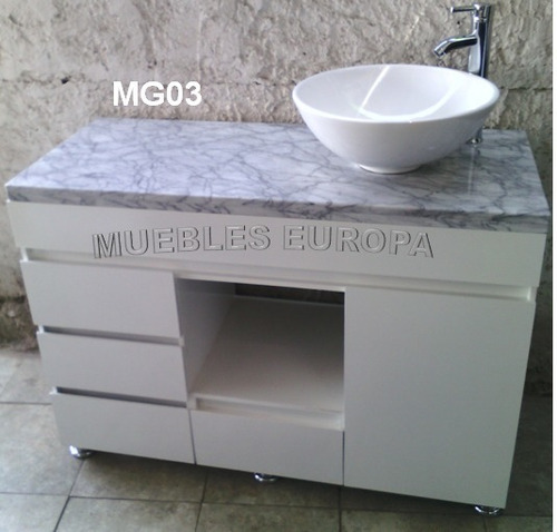 Gabinete Mueble Baño Lavabo Loza Bowl Marmol Con Monomando 