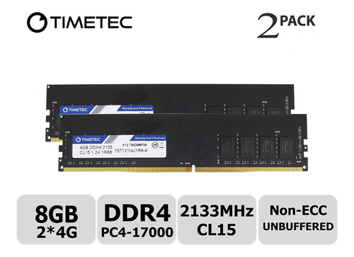 Memoria Ram 8gb Timetec Hynix Ic Kit (2x4gb) Ddr4 2133mhz Pc4-17000 Non Ecc Unbuffered 1.2v Cl15 1r8 Single Rank 288 Pin
