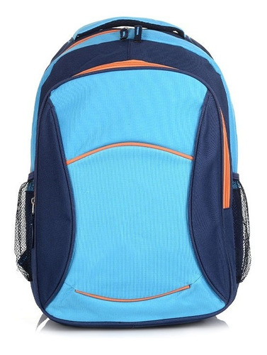 Mochila Escolar School Ill  Celeste Y Azul Cierre Naranja  