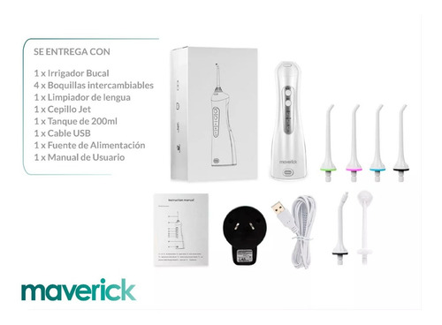 Imagen 6 de 10 de Ducha Bucal Irrigador Dental Maverick Blanqueamiento 1400mah