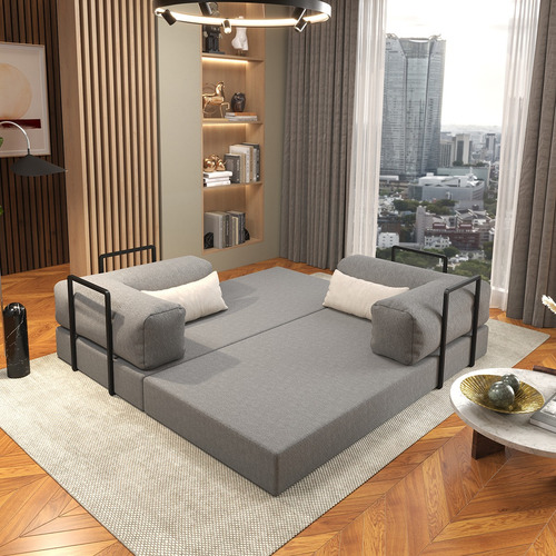 Puff Na Caixa Sofá Cama 3 Em 1 Modular 2 Lugares Dobrável