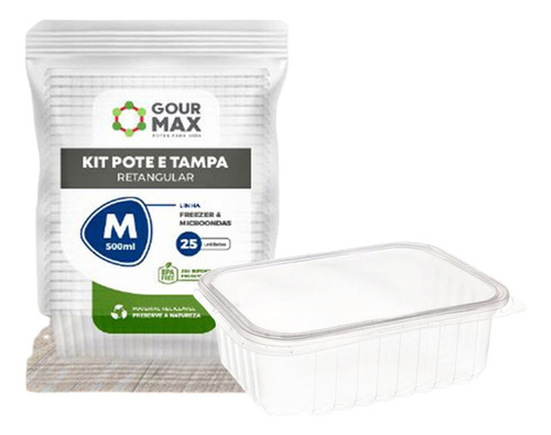 Kit Gourmax Potes Descartáveis Marmita Freezer Microondas 500ml 25un