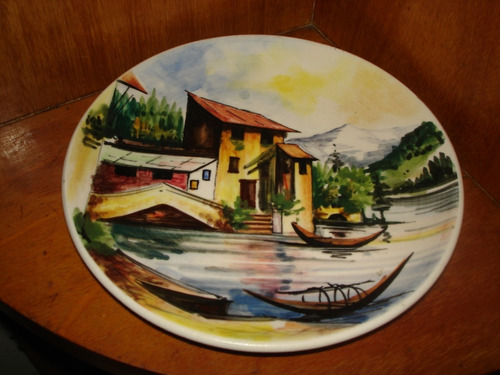 Plato De Porcelana Sica Italy Decorado A Mano Paisaje Buen 