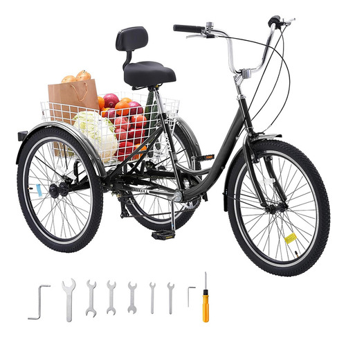Bicicleta Triciclo Para Adultos C/cesta Y Asiento Ajustable Color Negro Tamaño Del Cuadro 24