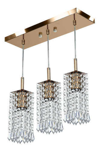 Lustre Pendente Clearcrillic Triplo Cristal Acrílico Cobre