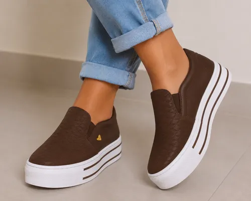Tênis Via Marte Slip On Conforto Feminino Marrom Geométrico 37 Br