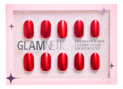 Glamnetic Unas A Presion, Esmalte De Cereza, Unas Cortas Red