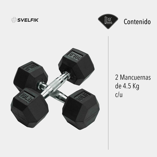 Imagen 4 de 5 de Kit Set Par De Mancuernas Pesas Hexagonales 10 Lb 5 Kg Ms