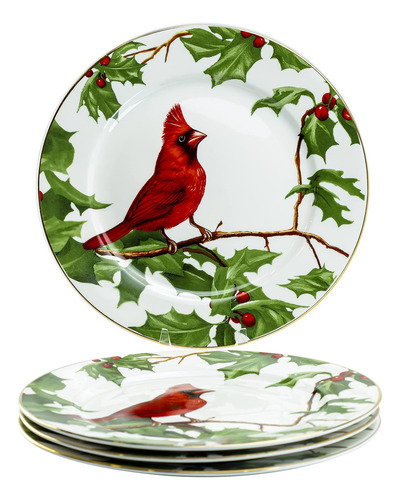 Gracie China Christmas Cardinal Holly Plato De Porcelana De