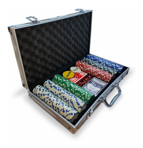 Imagen 1 de 4 de Maletin De 300 Fichas De Poker Con 2 Barajas Y Dados