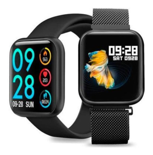 Relógio Inteligente Smartwatch Touch P80 Preto Com 2 Pulseir