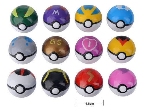 Imagem 2 de 8 de Pokebola Kit C/ 12 Pçs Bola Pokemon Pop-up Com Boneco Dentro