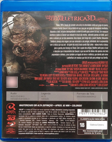 O Massacre Da Serra Elétrica A Lenda Continua Blu-ray 2d/3d (Usado)