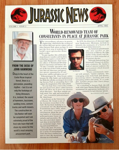 Jurassic Park Prop Original Revista Jurassic News Vol. 2
