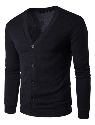 Camisa Slim Casual Hombre, Suéter Cárdigan Negro Miveni