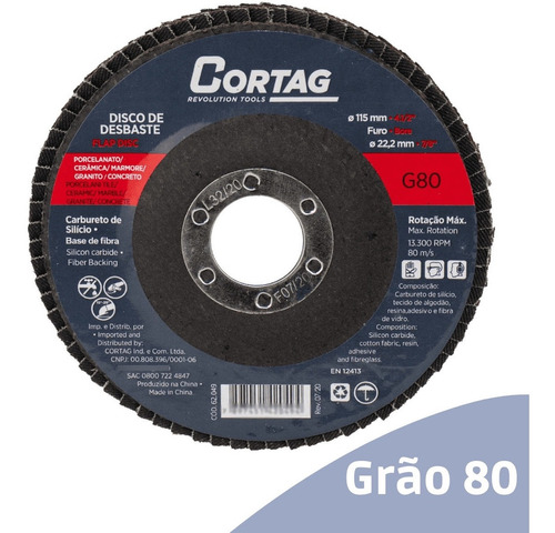 Kit 3 Disco Flap Para Porcelanato - G60 - G80 - G120 Cortag Grão 80