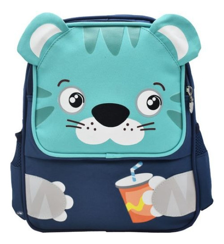 Mochila Jaguar Azul Con Bebida Mini Backpack Estampado Bordado Azul Ll23kbm019 Lluvia