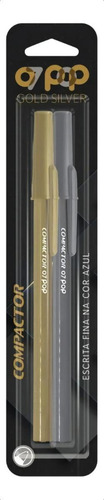 Caneta Esferográfica Compactor 0.8 Pop Gold Silver C/2 Uni Cor Da Tinta Azul