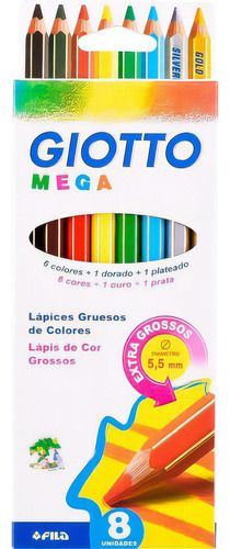 Lápiz Giotto Mega Color 8 colores C/2 colores metalizados